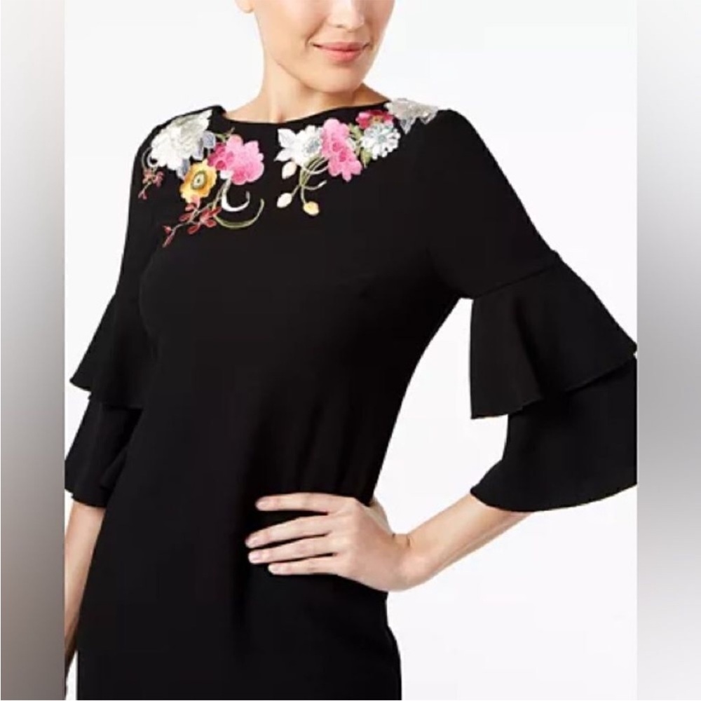 Trina Turk Black Dress with Colorful Floral Details